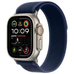 Apple Watch Ultra 2 2024 GPS + LTE 49mm MX4J3 Natural Titanium Case, Blue Trail Loop S/M