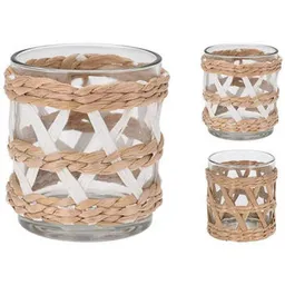 Lumânare Holland 25873 Подсвечник стеклянный с ивовой оплеткой D7x8cm