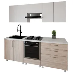 Mobilă pentru bucatarie Smartex (30141) K4 220сm Alb+Stejar Deschis