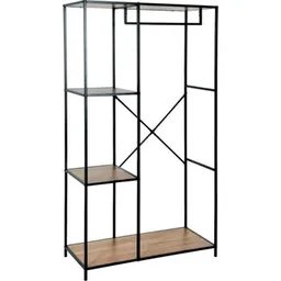 Etajeră H&S 48341 cu 4 polite si bara transversala 90x40x166cm, metal/MDF, natural
