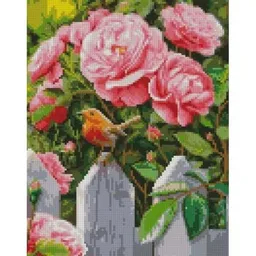 Tablou pe numere Strateg HX416 Алмазная мозайка Птичка у роз 30x40