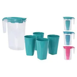 Veselă pentru băuturi Excellent Houseware 20795 Set ulcior 1.75l si 4 pahare 200 ml 3 culori, plastic