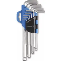 Set de unelte de mână Hoegert Set chei hexagonale lungi L -cu bila 1,5-10mm, CrV, 9 buc. HT1W804