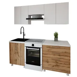 Mobilă pentru bucatarie Smartex (30052) K2 200сm Alb+Stejar inchis