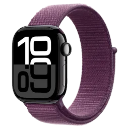 Apple Watch 10 Aluminum GPS Jet Black Textile Sport Loop Plum 46 mm