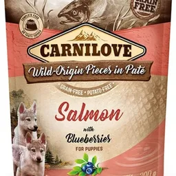 Hrană umedă pentru câini Carnilove Salmon with Blueberries for Puppies 300g