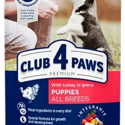Hrană umedă pentru câini Club 4 Paws Puppies All Breeds with Turkey in Gravy 80g