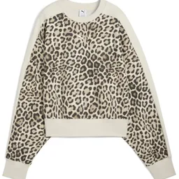 Hanorac damă Puma T7 Leo Luxe Aop Over-Oversized Crew Tr Alpine Snow/Ice Coffee, s.L