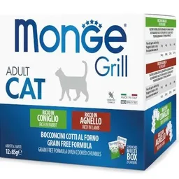 Hrană umedă pentru pisici Monge Adult Cat Grill Rabbit/Lamb 12x85g
