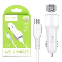 Incarcator auto HOCO Z23 Grand style dual-port set (Micro), white