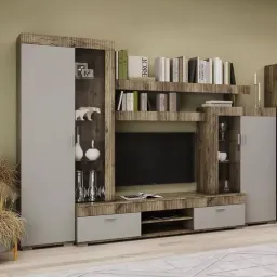 Perete living Sokme "Mark" stejar/sinsila gri (5+Ck)