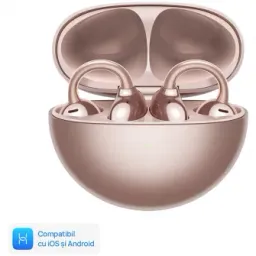 Casti Open-Ear Huawei FreeClip, True Wireless, AI bone conduction Noise cancelling, Bluetooth, IPX54, Carcasa incarcare wireless, Rose Gold