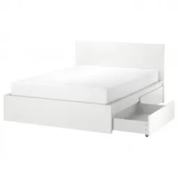 IKEA MALM Cadru pat inalt+2 cutii depozitare, alb/Luröy, 140x200 cm