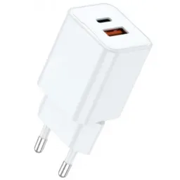Incarcator retea GaN Dual Port 1x Type-C si 1x USB-A, 30W, EU Plug, Alb