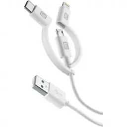 Cablu Date Cellularline, 3in1 Micro-USB, USB-C, tip Lightning MFI 100cm, Alb