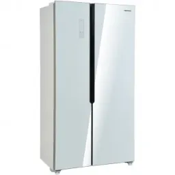 Frigider Side by side Heinner HSBS-H442NFGWHE++, 442 l, Total NoFrost, Display, Clasa E, H 177 cm, Sticla alba