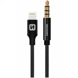 Adaptor Audio Swissten Textil Lightning la 3, 5 mm JACK, 1, 5M, Negru
