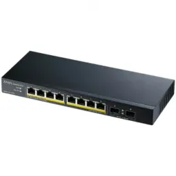 Switch Zyxel GS1100-10HP 10 porturi (8 X Gigabit PoE+ cu 2 X Gigabit SFP) Unmanaged 130 watt 246 mm x 65 mm Negru