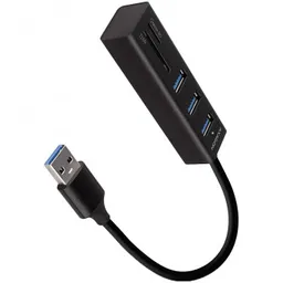 Hub USB AXAGON HMA-CR3A, 3.2 Gen 2 cu 3 porturi USB-A si cititor de card SD/microSD, cablu 20 cm, negru