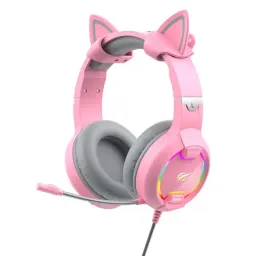 Наушники Havit H2233d RGB 3.5mm USB with Ears Pink