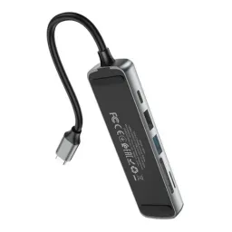 Type-C хаб Hoco HB24 Easy display Type-C to HDMI+USB3.0+USB2.0+SD+TF+PD Metal Gray