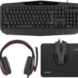 SVEN GS-4300 RGB Gaming Set, Keyboard+Mouse+MousePad+Headset, keys 104 keys, 12 Fn-keys, Backlight (RGB) mouse 7+1(1200-3200 DPI) , USB, Black