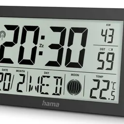 Hama "Martinique" Digital Wall Clock, Radio-Controlled Clock with Thermometer / Hygrometer, black 222217