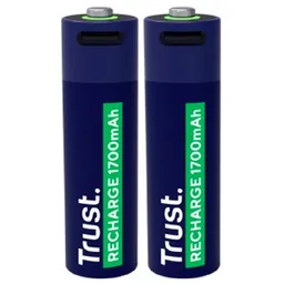 Trust USB-C Rechargeable Battery AA 1700 mAh, up to 800 charge cycles, charging 100% within 2 hours, 2 Pack