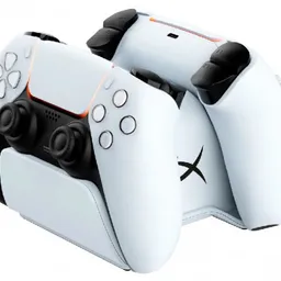 HyperX ChargePlay Duo Controller Charging Station for PS5, White, Quickly charges 2 x Dualshock 4 via EXT port, 3-Level battery indicators display charging status, Convenient and secure docking with stable design