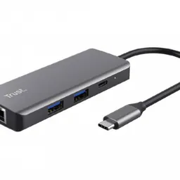 Trust Dalyx 6-in-1 USB-C Multiport Adapter, USB v.3.1 gen 1, HDMI V 2.0 (3840*2160@60Hz , 1080P@120HZ) Giga Lan (1Gbps), Ethernet port, 2 x USB-C, 2 x USB-A, SD, Charging technology USB PD2.0, Cable length main cable 20 cm, 56g