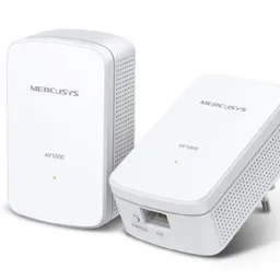 Powerline Adapter MERCUSYS, MP500 KIT, AV1000, 1xGbit Port // 1000 Mbps High-Speed Transfer Rate — Fast and stable transmissions with advanced HomePlug AV2 Super-Fast Wired Connection — A gigabit port provides high-speed internet to PCs, IPTVs, and game consoles Plug   Play — No wiring and configuration required—simply plug in Easy Expansion — Expand coverage by simply adding more Powerline adapters