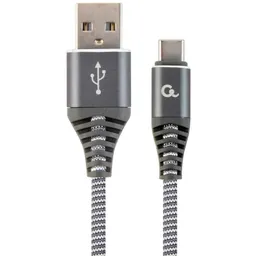 Cable USB2.0/Type-C Premium cotton braided - 1m - Cablexpert CC-USB2B-AMCM-1M-WB2, Spacegrey/White, USB 2.0 A-plug to type-C plug, blister