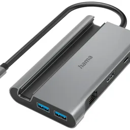 Hama USB-C Hub, "Connect2Mobile", Multiport, 7 Ports (HDMI, LAN, 3xUSB-A, USB-C PD, USB-C) 1x HDMI  / High Speed HDMI  / max. 4K@30 Hz, 1x LAN/Ethernet / Gigabit / max. 1 Gbit/s, 1x USB-A / USB 2.0 / max. 480 Mbit/s, 1x USB-C / Power-Delivery / max. 5-20 V - 5 A - 100 W, 1x USB-C / USB 3.2 Gen1 / max. 5 Gbit/s, 2x USB-A / USB 3.2 Gen1 / max. 5 Gbit/s 200143