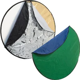 Reflector Bresser BR-TR2 7 in 1 collapsible Diffuser 80cm 6-цветная накладка превращает диффузор в отражатель / фон  двусторонний рукав черного, белого, золотого, серебряного, зеленого, синего цветов  Диаметр  80 см  вес отражателя  0,42 кг, чехол  0,24 кг F002514