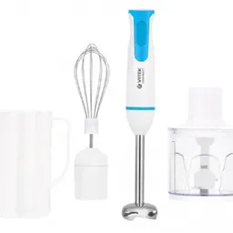 Blender VITEK VT-8530 , 1000W power output, mixing bowl 0,5l, chopper, whisk attachment, foot stainless steel, 2 speed levels plus turbo level, white blue