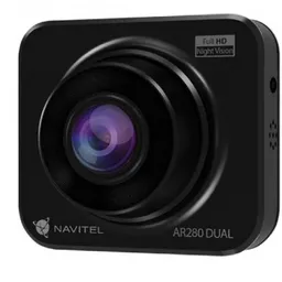 Navitel AR280DUAL Car Video Recorder Screen size  2" TFT(320x240), DVR with a built-in G-sensor, Dual camera  Front 1920х1080/30fps,140°  and Rear 1280х720/25fps,100°, FullHD, MP4, Sensitive Mic, H.264, Parking vibration detector,  microSD slot  up to 64GB, Automatic start and record after the vehicle is started, Built-in battery, map of Europe, Russia, Belarus, Kazakhstan, Ukraine (12 months)