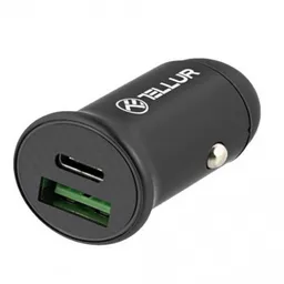USB Car Charger - Tellur FCC7 2xDC 12-24V, 1xUSB Type-A QC 3.0, 1 xUSB Type-C PD, PD60W, QC30W, Aluminium, Black TLL151251