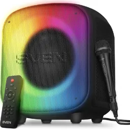 SVEN PS-555 Black, Bluetooth Portable Speaker, 65W RMS, Dynamic switchable RGB backlight, LED display, TWS, USB   microSD, built-in lithium battery 4000 mAh,  AUX stereo input,  Wired microphone included, Remote control