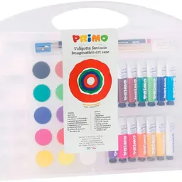 Primo 272CS2P Fantasia  case with 14 poster paint tubes 12 ml and 15 watercolours diametre 30 mm, 1 brush, 1 HB pencils, 1 eraser, 1 sharpener, 1 mixing palette