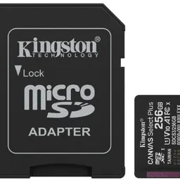 256GB microSD Class10 A1 UHS-I U1 (V10) + SD adapter Kingston Canvas Select Plus, Up to  100MB/s, Optimized for use with Android devices, Enhanced Android A1 Performance Class