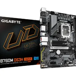 GIGABYTE B760M DS3H GEN5, Socket 1700, Intel® B760 (14/13/12th Gen CPU), 9Phases, CPU iGPU, Dual 4xDDR5-7600, VGA, HDMI, 2xDP, 1xPCIe X16 5.0, 4xSATA3, RAID, 2xM.2 4.0, 2xPCIe X1, ALC897 HDA 7.1, 1x2.5GbE LAN, 1xUSB-C 3.2 Gen2, 5xUSB 3.2, RGB Fusion 2.0, mATX