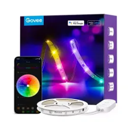 Indoor led strip govee rgbic basic led strip light 5m, smart wi-fi light strip, multicolor, zonal color control, voice control, app, no hub required, 3m peel-and-stick, flexible installation, cuttable, 11 music modes, 64+ preset scene modes