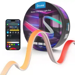 Indoor led strip govee light strip  govee rgbicw cob strip light pro 3m, white, smart wi-fi light strip, wi-fi + bt, matter compatible, multicolor, zonal color control, app, shape recognition, no hub required, flexible installation, ai lighting bot