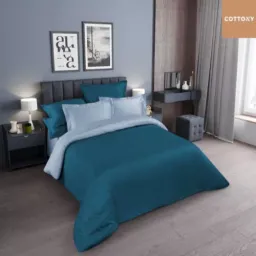 Lenjerie de pat cottony slpp turcoaz uniton, 2 persoane euro, satin de lux, turcoaz