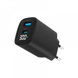 Incarcator gembird wall charger  2-port: type-c 30w pd; type-a 20w qc 3.0, fast charger, lcd, black