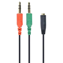 Аудио адаптер Cablexpert CCA-418, 3.5mm 4-pin (F) — 2×3.5mm 3-pin (M), 0,2м, Чёрный