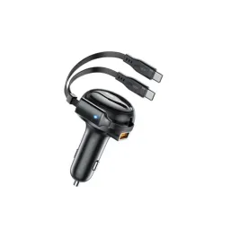 Автомобильное зарядное устройство Acefast B13 53W, 2-in-1 (2xUSB-C) car charger with retractable cable, Black
