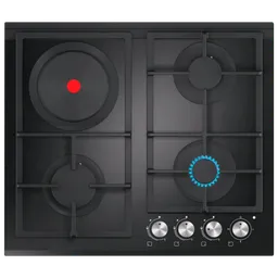 Plită încorporabilă pe gaz Tornado LVT- 3G1E GL Black Sticlă călită, Gratare: Fontă
