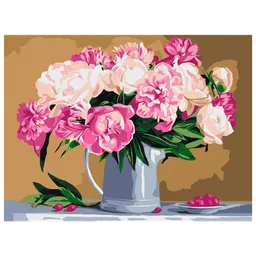 Pictură pe numere BrushMe Natură statică cu bujori RBS29775FC