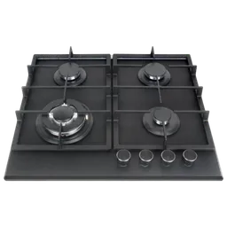Plită încorporabilă pe gaz Tornado H59-4006 MATT GL Eco Black Sticlă călită, Gratare: Fontă